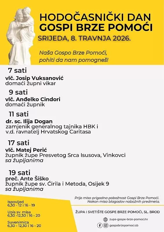 U srijedu, 8. travnja u Slavonskom Brodu stižu brojni hodočasnici