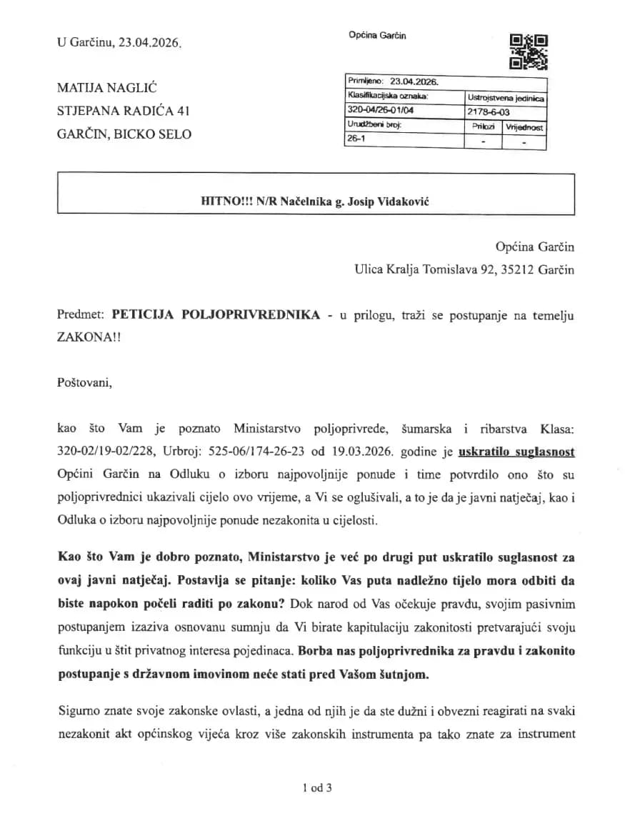 Nezadovoljstvo eskalira u Garčinu: Ministarstvo srušilo odluku, pritisci na načelnika Vidakovića i općinske vijećnike sve jači