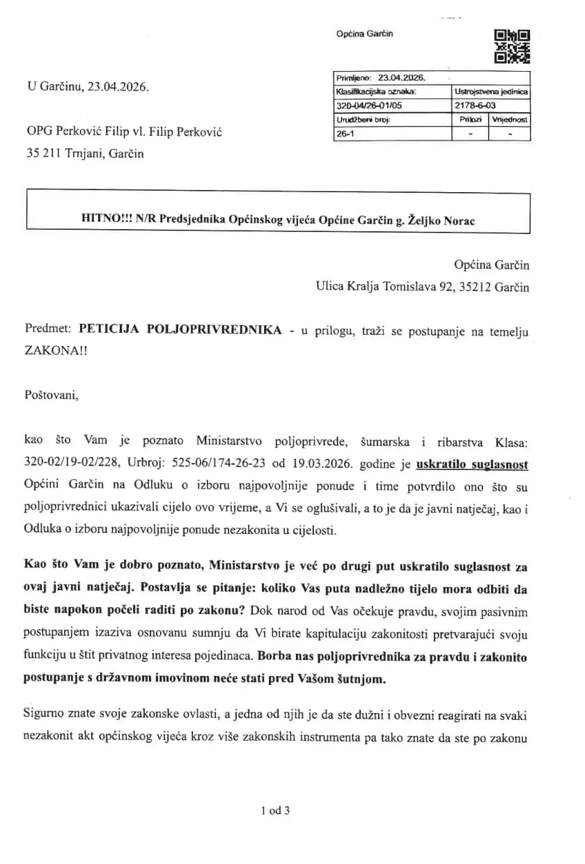 Nezadovoljstvo eskalira u Garčinu: Ministarstvo srušilo odluku, pritisci na načelnika Vidakovića i općinske vijećnike sve jači