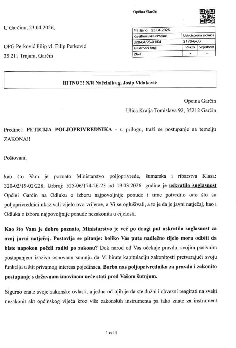 Nezadovoljstvo eskalira u Garčinu: Ministarstvo srušilo odluku, pritisci na načelnika Vidakovića i općinske vijećnike sve jači